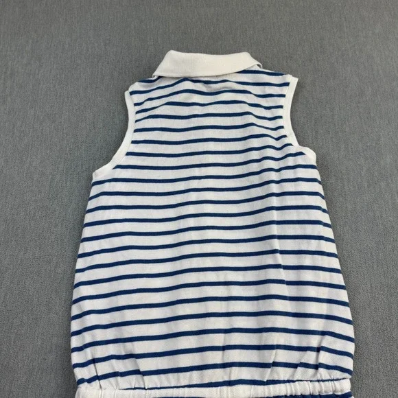 Polo Ralph Lauren Girls Large 12-14 White Blue‎ Striped 100% Cotton Mesh Romper